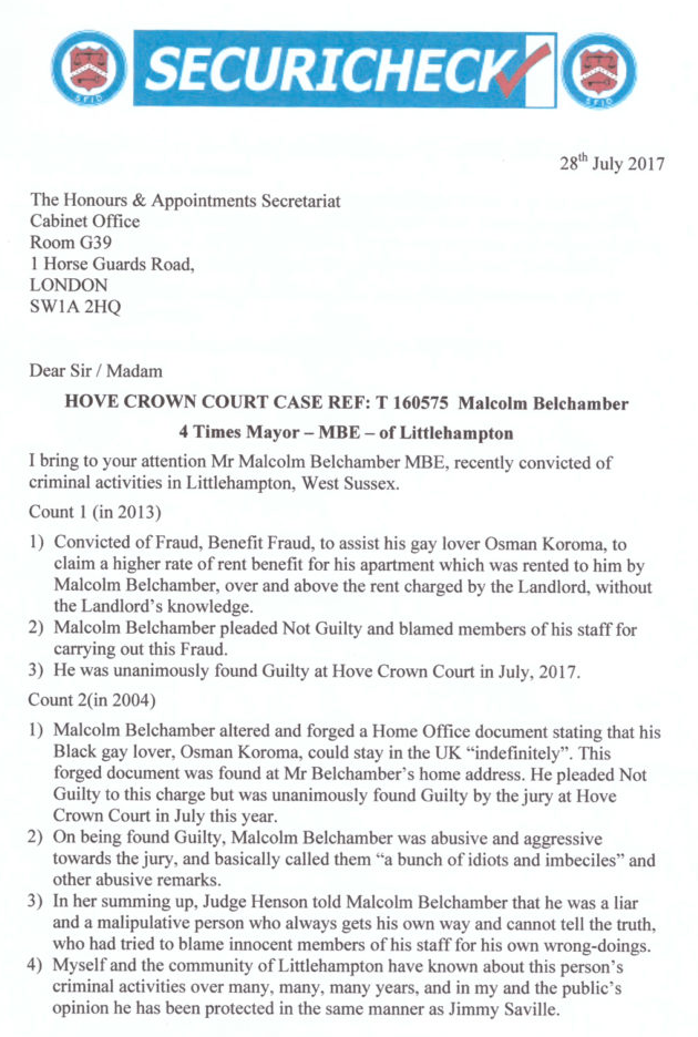 Belchamber Letter to Cabinet Office