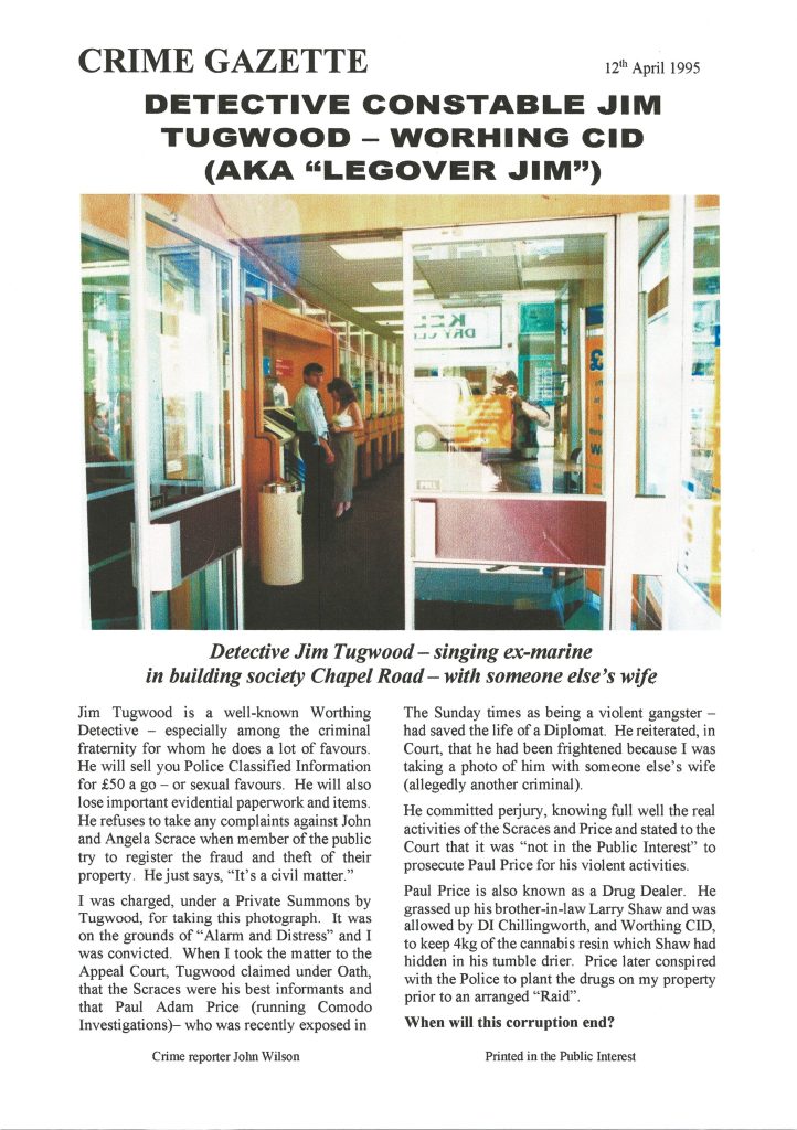 Jim Tugwood pretends to be "alarmed and distressed"