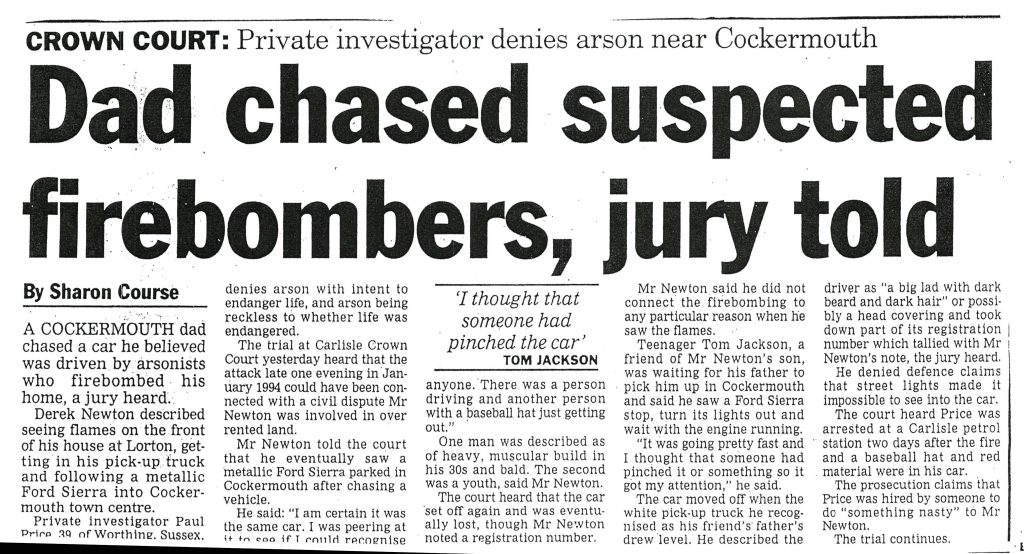 Dad Chased Fire Bombers News Cutting
